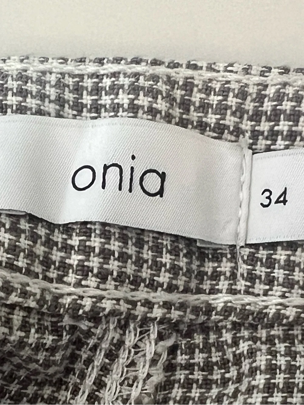 Onia Austin Micro Houndstooth Linen Shorts Men’s 34 Greige